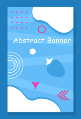 Poster - Modern abstract banner concept. Creative liquid shapes. Pink and white circles and rounds. Template, layout and mock up. Cartoon flat vector illustration isolated on blue background