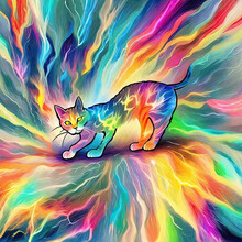 Casper The Cat With Rainbow Lightning Aura, Generative Ai