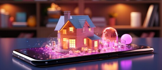 Poster - Smart home devices displayed on vibrant backdrop Smart home app accessed via smartphone