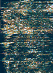 Wall Mural - Glitch abstract background. Corrupted signal. Distortion texture. Beige blue green color noise on dark black illustration wallpaper.