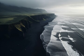 Wall Mural - Drone-view of a black sand beach