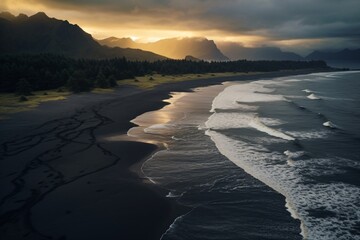 Sticker - Drone-view of a black sand beach