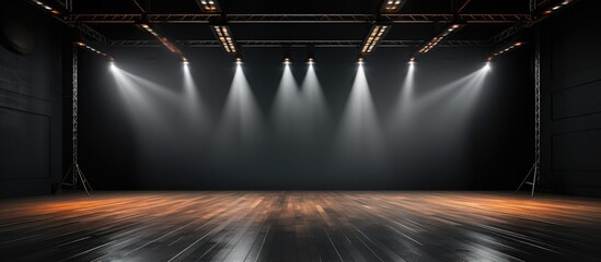 Wall Mural - Performance products displayed in a black studio with spotlights