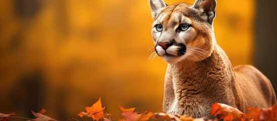 Canvas Print - American cougar posing in autumn woods capturing the beauty of wildlife in America