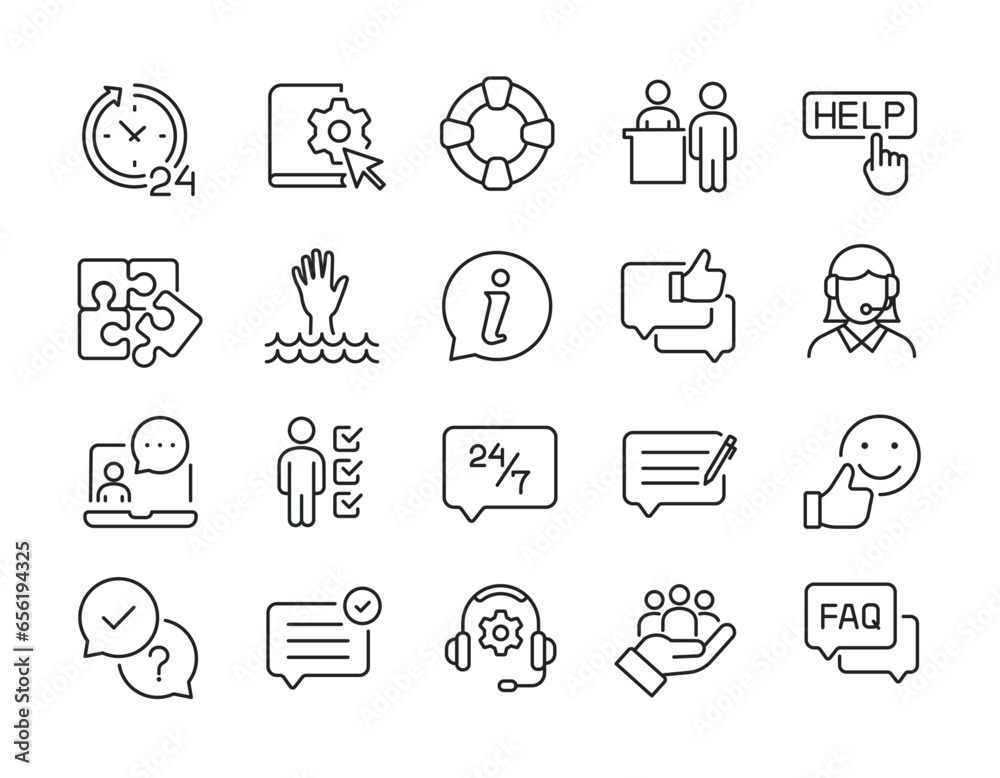 Support thin line icons. Editable stroke. For website marketing design ...