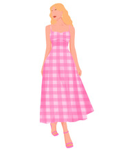 Woman Blonde Pink Retro Dress