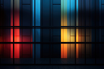 Wall Mural - Modern steel and glass building exterior with warm lighting design