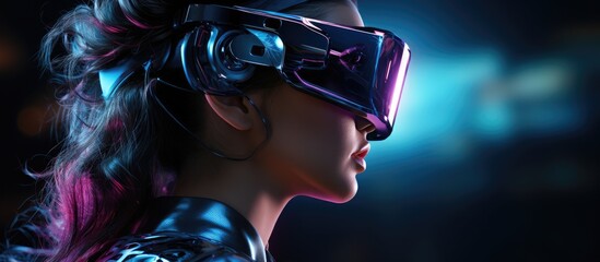 Wall Mural - Sci fi cyberpunk neon girl with a futuristic high tech vibe capturing virtual reality and cyberpunk concept in a 