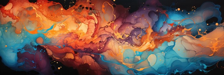 Wall Mural - abstract fluid paint drip swirl art. colorful bursts of watercolor on wallpaper background. pattern 