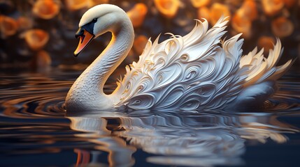 Wall Mural - ripples of swan beauty, digital art illustration, Generative AI