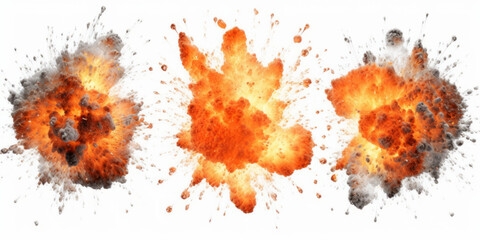 photograph of Set of explosion isolated on white background