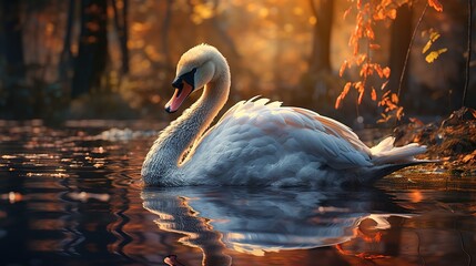 Wall Mural - swan lake reflections, digital art illustration, Generative AI