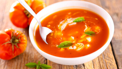 Wall Mural - bowl of tomato soup with cream