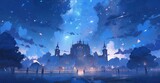 Fototapeta Kosmos - Night sky with starry in fairy tale theme in digital art painting anime style 