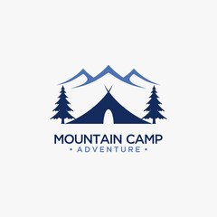 Wall Mural - Mountain camping tent logo design