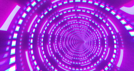 Poster - Abstract futuristic purple hi-tech tunnel from energy circles and magic lines background