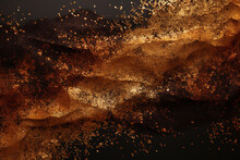 Black Brown & Gold Dust Glitter Dust Dark Background, In The Style Of Textured Surface, Dark Brown And Orange, Abstract Organic Forms, Photo Taken, Canvas Texture Emphasis, Captivating.
