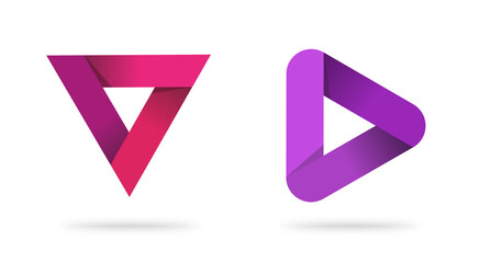 Triangle pyramid prism logo purple red pink symbol vector modern trendy design with gradient and shadow, idea of play media logotype geometric shape element, technology forward strong image