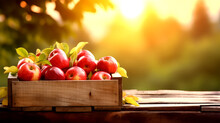 Apples In Wooden Crate On Background
