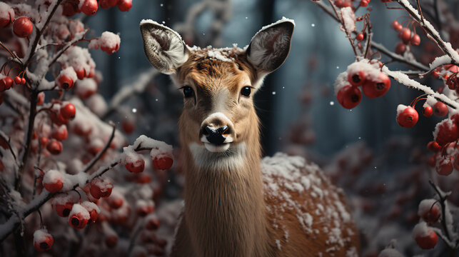 Beautiful forest deer with antlers for New Year and Christmas