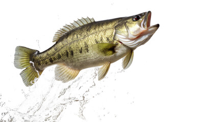 Wall Mural - Fresh largemouth bass jumping out of water isolated on transparent background. Png file