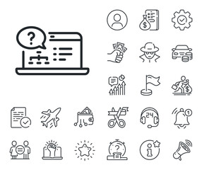 Poster - online quiz test sign. salaryman, gender equality and alert bell outline icons. question mark line i