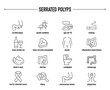 © missbobbit - Serrated Polyps symptoms, diagnostic and treatment vector icons. Line editable medical icons.