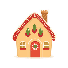 Gingerbread House Winter Cookie with decorative sweet icing candy vector flat illustration design