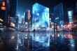 A city intersection with holographic billboards.Generated with AI
