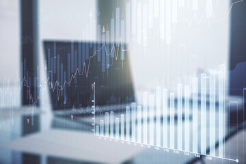 Poster - Double exposure of abstract creative financial diagram on modern laptop background, banking and accounting concept