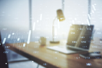 Poster - Double exposure of abstract creative statistics data hologram on laptop background, statistics and analytics concept