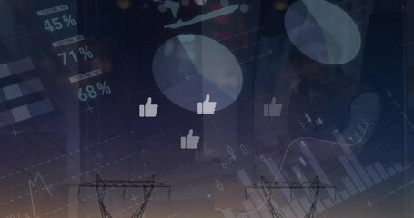 Poster - Animation of financial data processing over electricity pylons