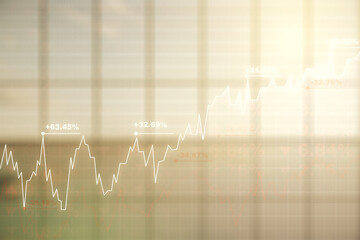 Aufkleber - Double exposure of virtual creative financial diagram on empty room interior background, banking and accounting concept