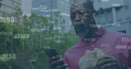 Poster - Animation of data processing over african american man using smartphone