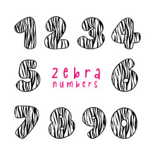 Adorable Zebra Pattern Numbers From 0 To 9 For Kids. This Educational And Playful Set Features Cute Animal Digits In Vibrant Colors, Perfect For Preschool, Kindergarten, And Creative Projects.