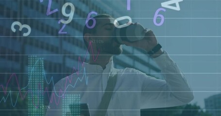 Poster - Animation of data processing over biracial businessman using smartphone