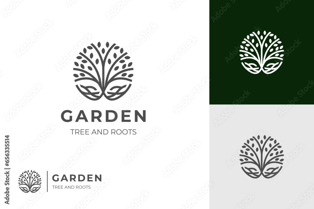 Circle tree roots logo icon design. vector tree of life for garden ...