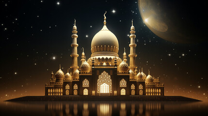 Wall Mural - Free photo 3d render illustration of a mosque design