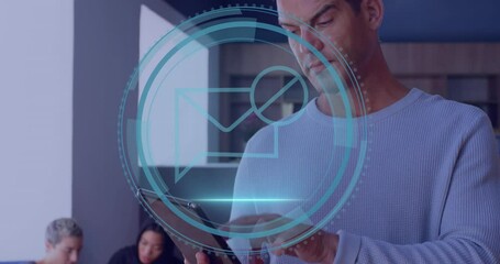 Poster - Animation of envelope icon data processing over caucasian businessman in office