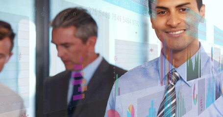 Poster - Animation of data processing over diverse business people in office