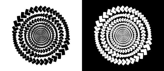Aufkleber - Abstract background with arrows in circle. Art design spiral as logo or icon. A black figure on a white background and an equally white figure on the black side.