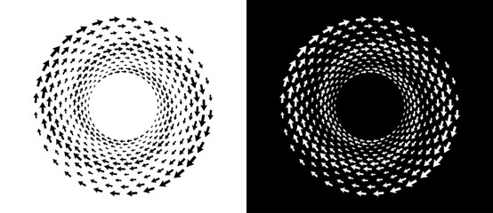 Aufkleber - Abstract background with arrows in circle. Art design spiral as logo or icon. A black figure on a white background and an equally white figure on the black side.