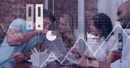 Poster - Animation of financial data processing over diverse business people in office