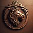 © puhimec - Vintage metal lion head emblem, generative AI.