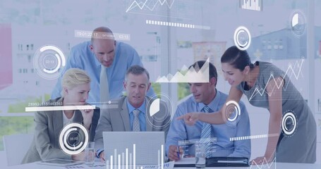 Poster - Animation of financial data processing over diverse business people in office