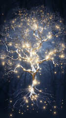 Poster - vertical background tree innovation, computer chip concept nature artificial intelligence, eco panorama narrow high