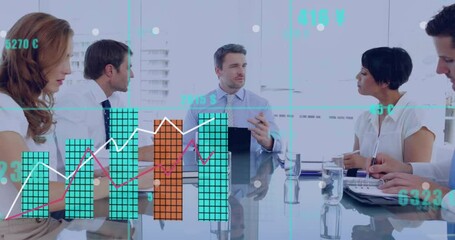 Poster - Animation of data processing over diverse business people in office