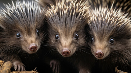 Group of baby porcupines close up