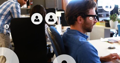 Poster - Animation of digital icons with data processing over caucasian businessman in office