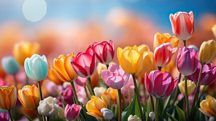 Wall Mural - colorful tulip field - closeup (Generative AI)